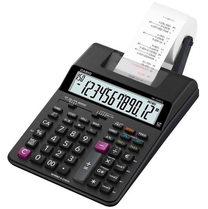 Калькулятор печатающий CASIO HR-150RCE-WB-EC, ЗУ в комплекте