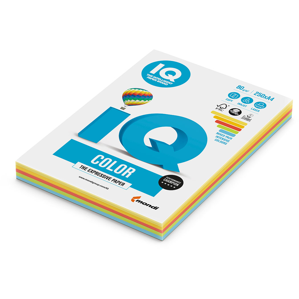Бумага IQ Color Mixed-Packs Intensive, формат А4, пл-ть 80грм2,250листпач.407579
