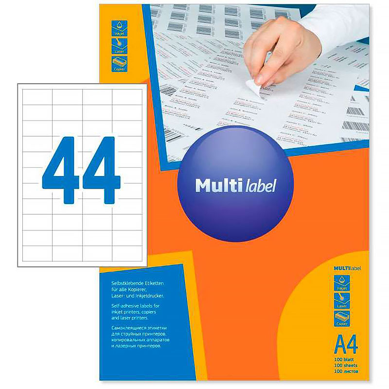 Лейбл на 44 этикетк., А4, 48,525,4 мм, 100лист., Multilabel